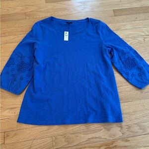 Talbots Royal Blue Blouse with Floral Sleeves